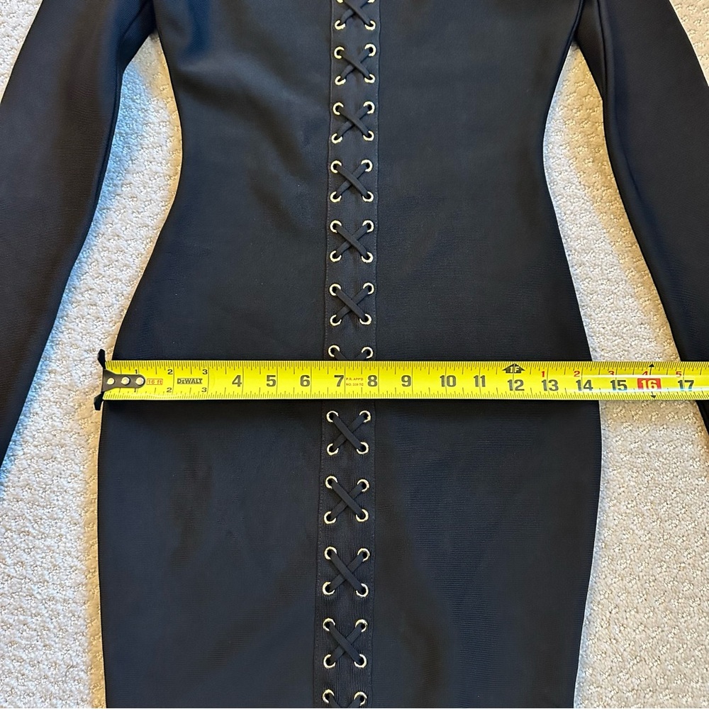 Hera Collection Black Lace Up Bodycon Mini Dress Gold Grommet Long Sleeve | S - Picture 8 of 9